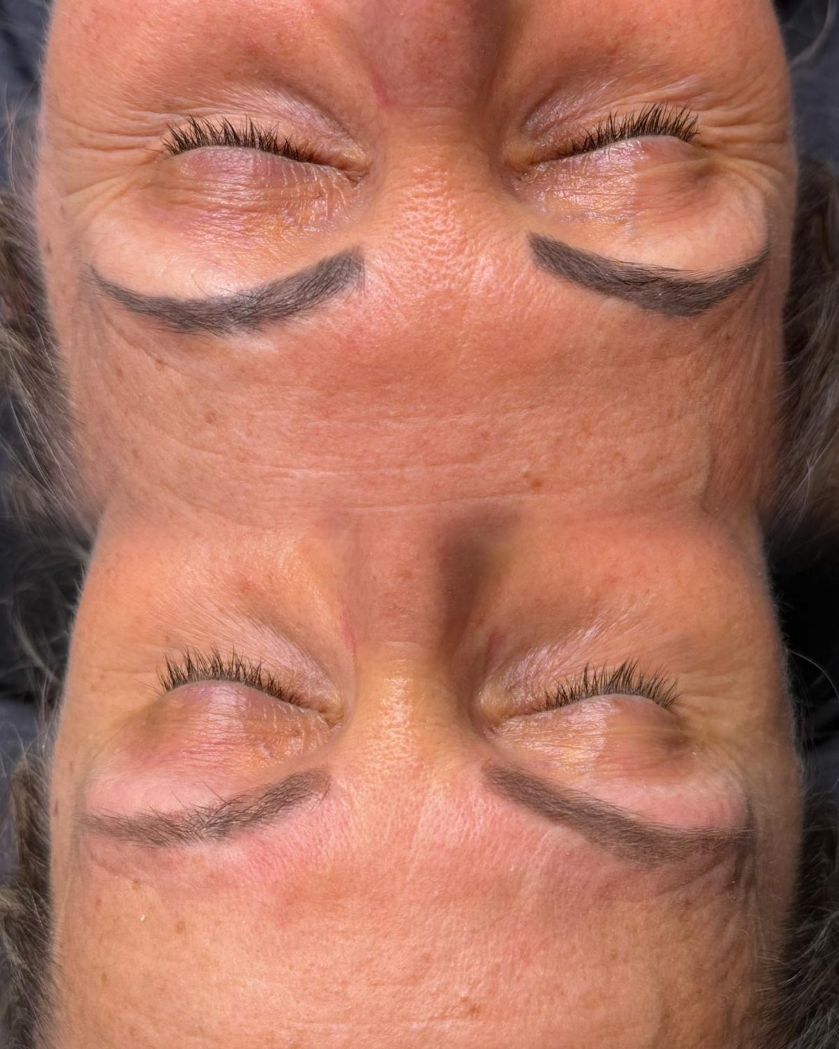 Vorher und Nachher: deutliche Aufhellung von Augenbrauen-Permanent-Make-up